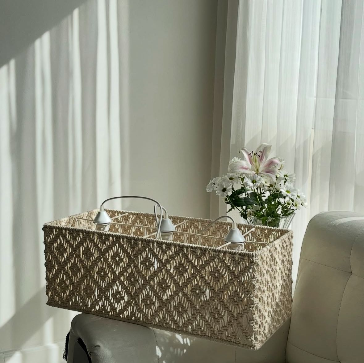 Handwoven Macrame Chandelier Light Shade (Rectangle Pendant Lamp Cover)